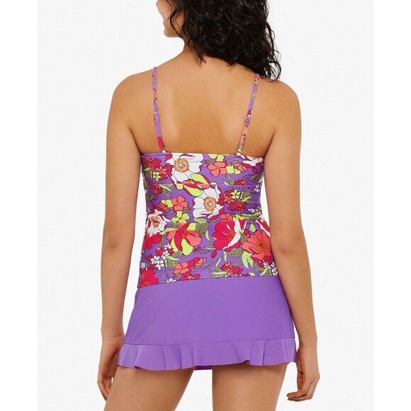 Hula Honey Impressionist Bloom V-Wire Tankini Swim Top Size Small - Picture 2 of 8